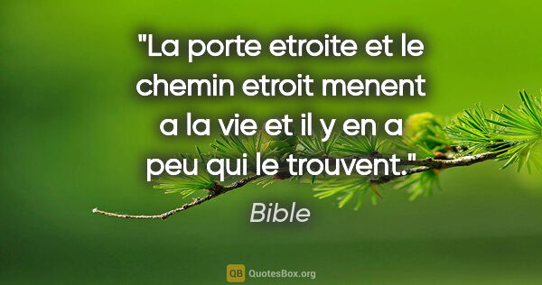 Bible citation: "La porte etroite et le chemin etroit menent a la vie et il y..."
