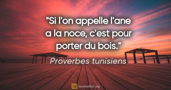 Proverbes tunisiens citation: "Si l'on appelle l'ane a la noce, c'est pour porter du bois."