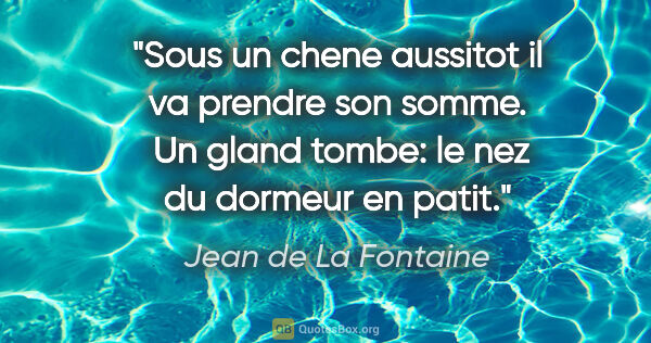 Jean de La Fontaine citation: "Sous un chene aussitot il va prendre son somme.  Un gland..."