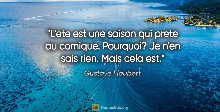 Gustave Flaubert citation: "L'ete est une saison qui prete au comique. Pourquoi? Je n'en..."