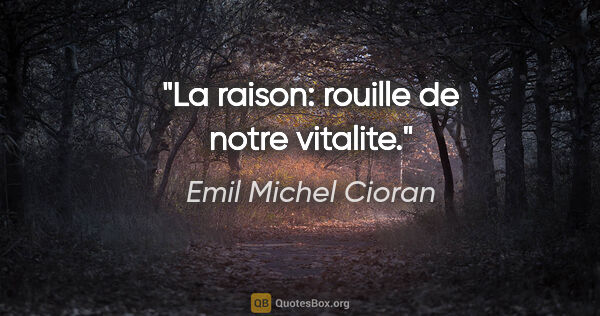 Emil Michel Cioran citation: "La raison: rouille de notre vitalite."
