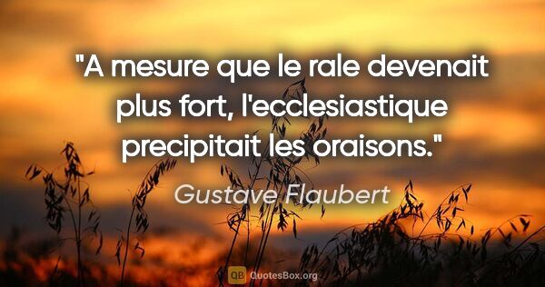 Gustave Flaubert citation: "A mesure que le rale devenait plus fort, l'ecclesiastique..."
