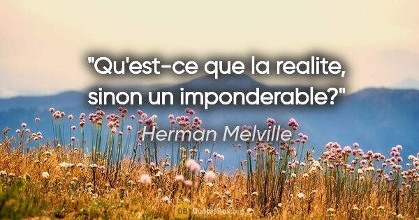 Herman Melville citation: "Qu'est-ce que la realite, sinon un imponderable?"
