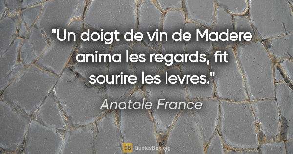 Anatole France citation: "Un doigt de vin de Madere anima les regards, fit sourire les..."