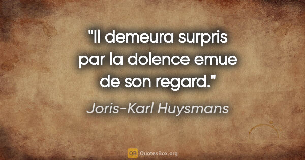 Joris-Karl Huysmans citation: "Il demeura surpris par la dolence emue de son regard."