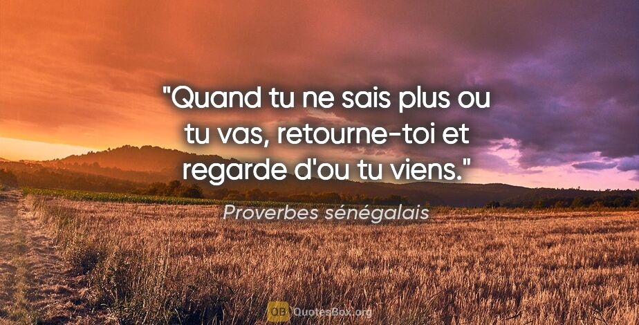 Proverbes sénégalais citation: "Quand tu ne sais plus ou tu vas, retourne-toi et regarde d'ou..."