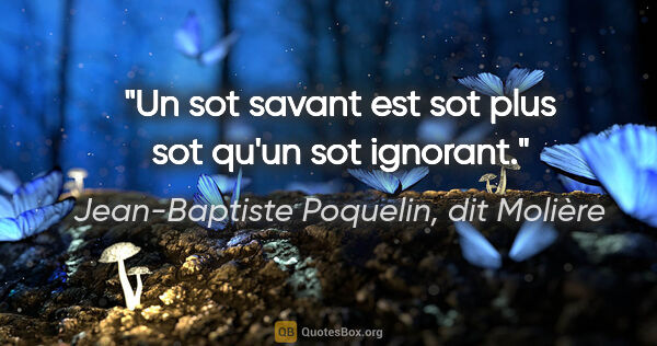 Jean-Baptiste Poquelin, dit Molière citation: "Un sot savant est sot plus sot qu'un sot ignorant."