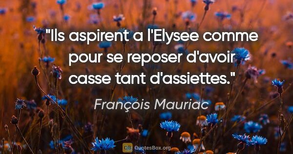 François Mauriac citation: "Ils aspirent a l'Elysee comme pour se reposer d'avoir casse..."