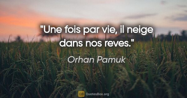 Orhan Pamuk citation: "Une fois par vie, il neige dans nos reves."
