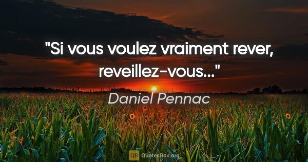 Daniel Pennac citation: "Si vous voulez vraiment rever, reveillez-vous..."