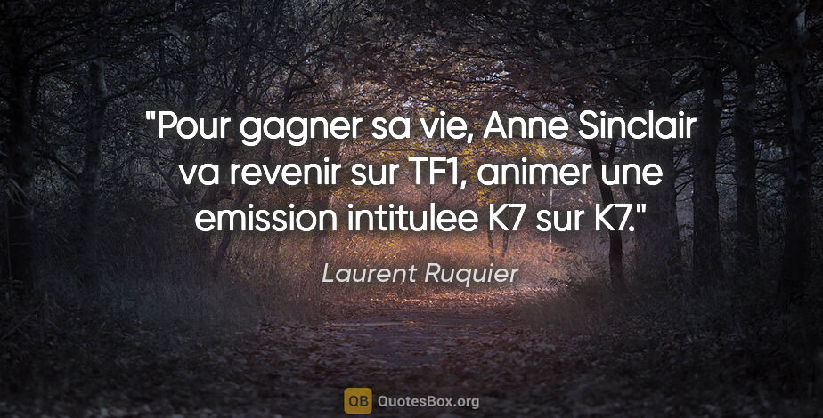 Laurent Ruquier citation: "Pour gagner sa vie, Anne Sinclair va revenir sur TF1, animer..."