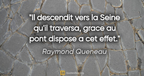 Raymond Queneau citation: "Il descendit vers la Seine qu'il traversa, grace au pont..."