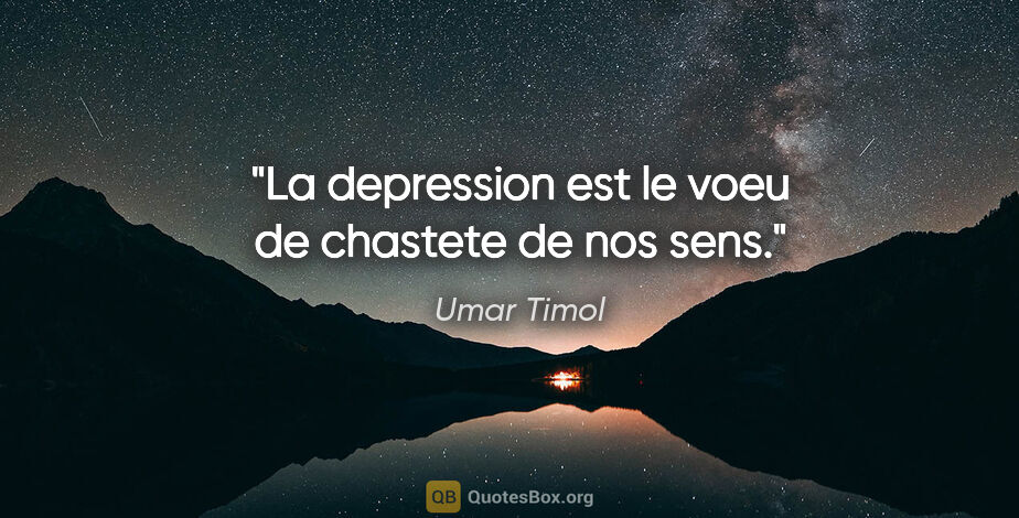 Umar Timol citation: "La depression est le voeu de chastete de nos sens."