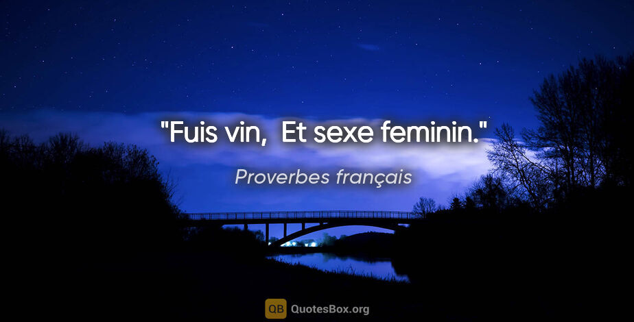 Proverbes français citation: "Fuis vin,  Et sexe feminin."