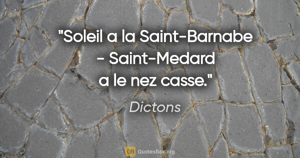 Dictons citation: "Soleil a la Saint-Barnabe - Saint-Medard a le nez casse."