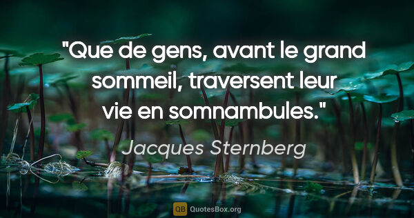 Jacques Sternberg citation: "Que de gens, avant le grand sommeil, traversent leur vie en..."