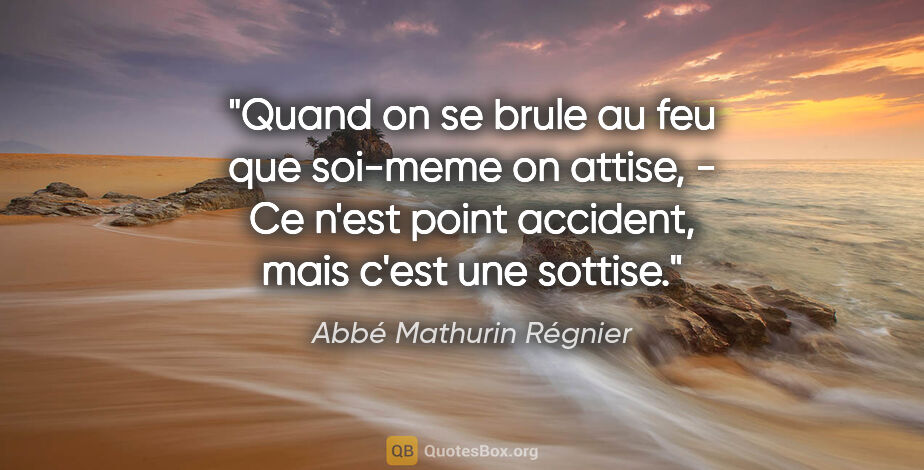 Abbé Mathurin Régnier citation: "Quand on se brule au feu que soi-meme on attise, - Ce n'est..."
