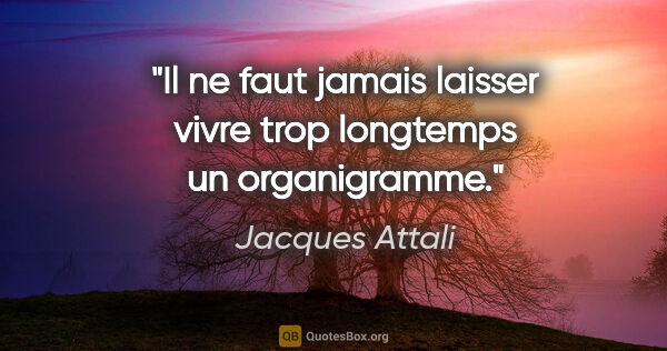 Jacques Attali citation: "Il ne faut jamais laisser vivre trop longtemps un organigramme."