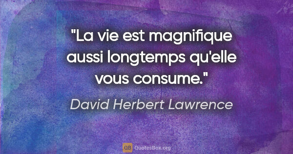 David Herbert Lawrence citation: "La vie est magnifique aussi longtemps qu'elle vous consume."