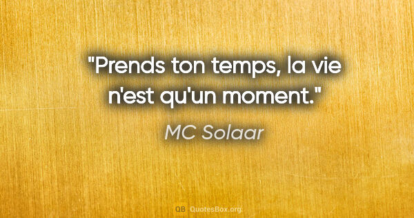 MC Solaar citation: "Prends ton temps, la vie n'est qu'un moment."
