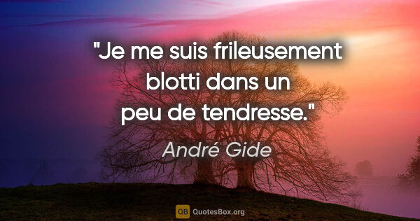 André Gide citation: "Je me suis frileusement blotti dans un peu de tendresse."