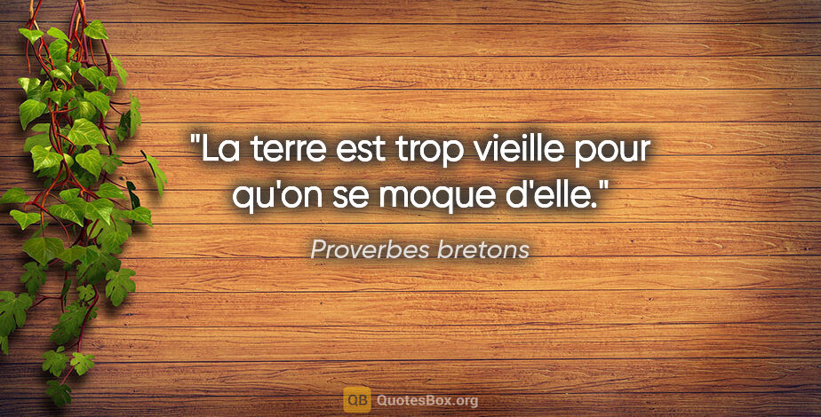 Proverbes bretons citation: "La terre est trop vieille pour qu'on se moque d'elle."