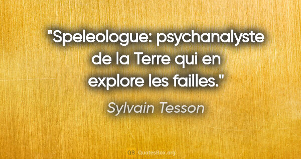 Sylvain Tesson citation: "Speleologue: psychanalyste de la Terre qui en explore les..."