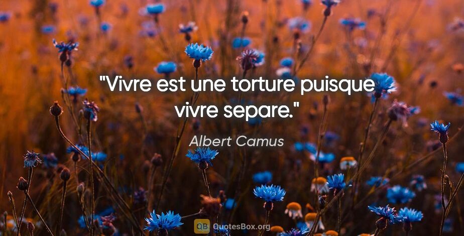 Albert Camus citation: "Vivre est une torture puisque vivre separe."