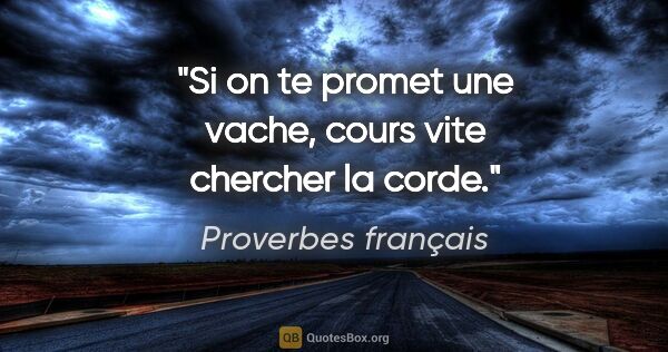 Proverbes français citation: "Si on te promet une vache, cours vite chercher la corde."