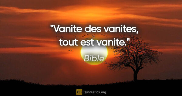 Bible citation: "Vanite des vanites, tout est vanite."