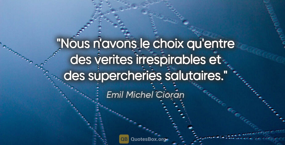 Emil Michel Cioran citation: "Nous n'avons le choix qu'entre des verites irrespirables et..."