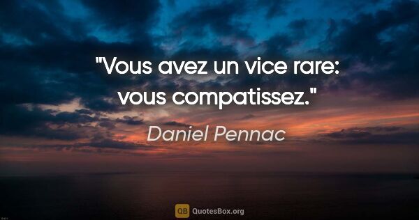 Daniel Pennac citation: "Vous avez un vice rare: vous compatissez."