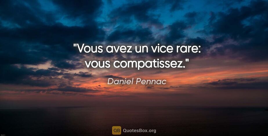 Daniel Pennac citation: "Vous avez un vice rare: vous compatissez."