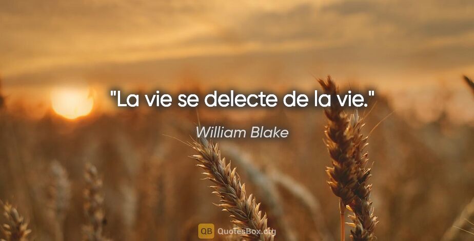 William Blake citation: "La vie se delecte de la vie."