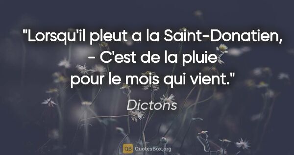 Dictons citation: "Lorsqu'il pleut a la Saint-Donatien, - C'est de la pluie pour..."