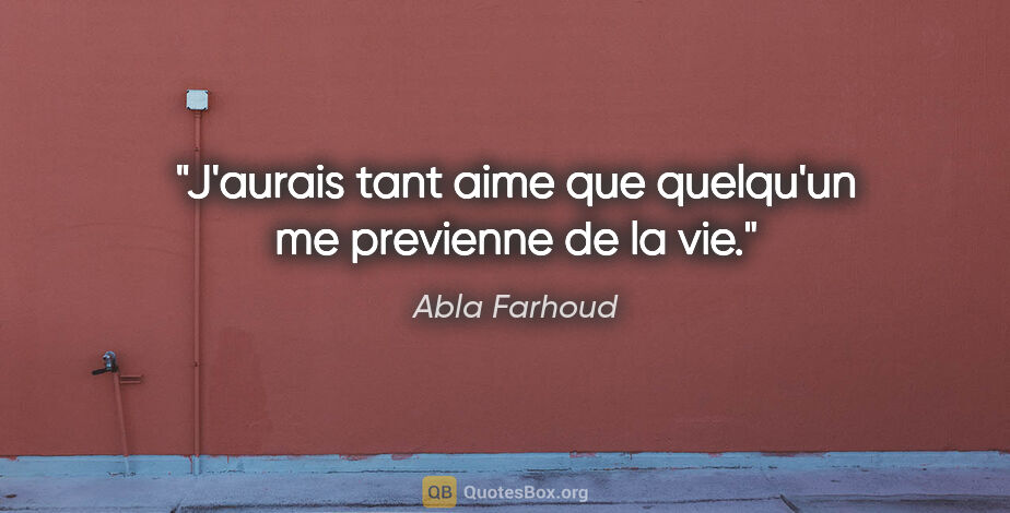 Abla Farhoud citation: "J'aurais tant aime que quelqu'un me previenne de la vie."
