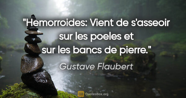 Gustave Flaubert citation: "Hemorroides: Vient de s'asseoir sur les poeles et sur les..."