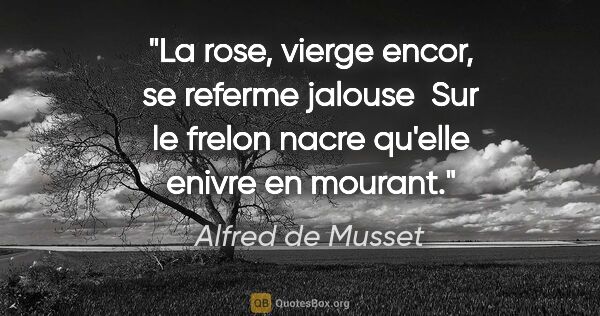 Alfred de Musset citation: "La rose, vierge encor, se referme jalouse  Sur le frelon nacre..."