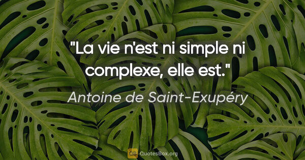 Antoine de Saint-Exupéry citation: "La vie n'est ni simple ni complexe, elle est."