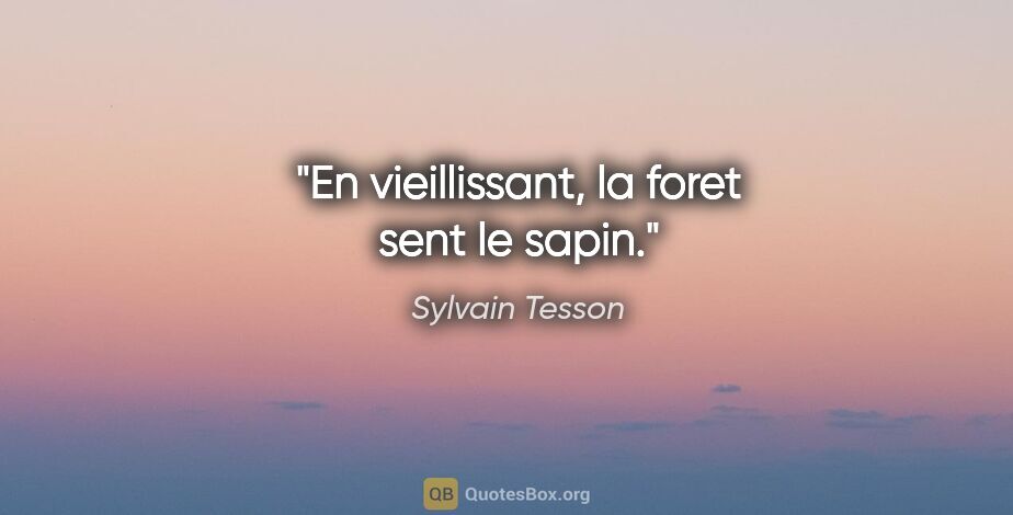 Sylvain Tesson citation: "En vieillissant, la foret sent le sapin."