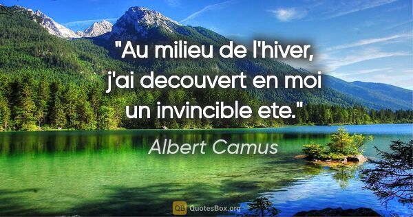 Albert Camus citation: "Au milieu de l'hiver, j'ai decouvert en moi un invincible ete."