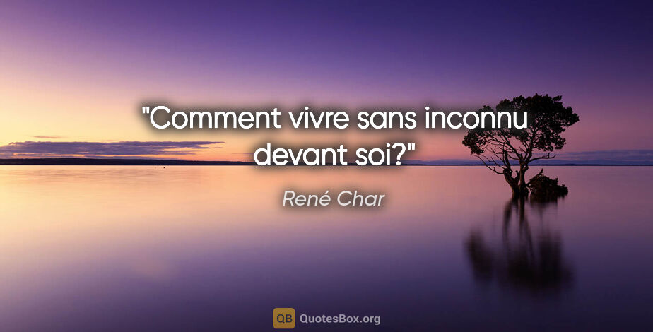 René Char citation: "Comment vivre sans inconnu devant soi?"