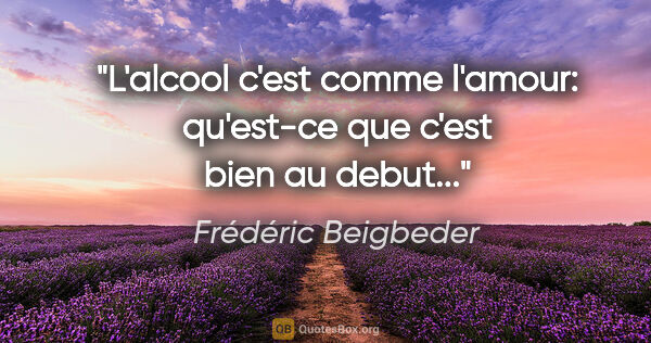 Frédéric Beigbeder citation: "L'alcool c'est comme l'amour: qu'est-ce que c'est bien au..."