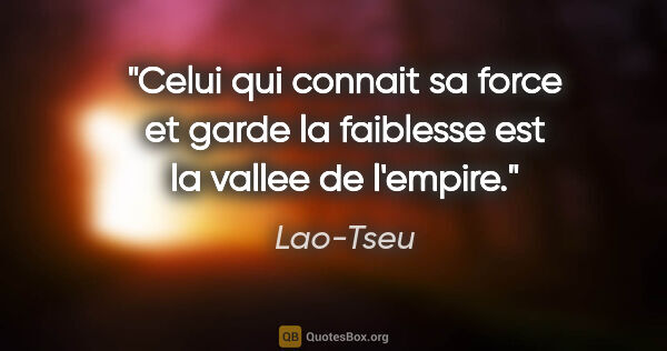 Lao-Tseu citation: "Celui qui connait sa force et garde la faiblesse est la vallee..."