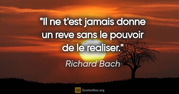 Richard Bach citation: "Il ne t'est jamais donne un reve sans le pouvoir de le realiser."