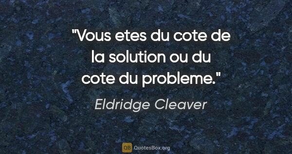 Eldridge Cleaver citation: "Vous etes du cote de la solution ou du cote du probleme."