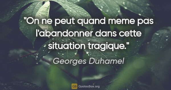 Georges Duhamel citation: "On ne peut quand meme pas l'abandonner dans cette situation..."