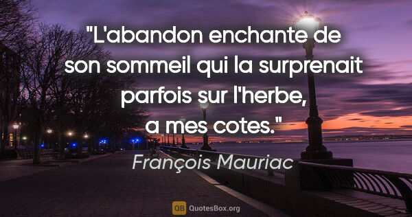 François Mauriac citation: "L'abandon enchante de son sommeil qui la surprenait parfois..."