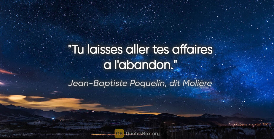 Jean-Baptiste Poquelin, dit Molière citation: "Tu laisses aller tes affaires a l'abandon."