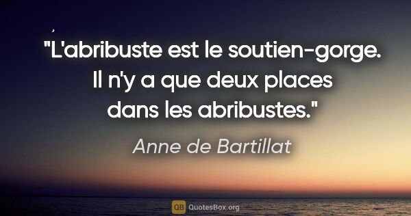 Anne de Bartillat citation: "L'abribuste est le soutien-gorge. Il n'y a que deux places..."